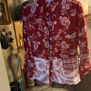 John Mark Red and White Paisley Button Down Shirt